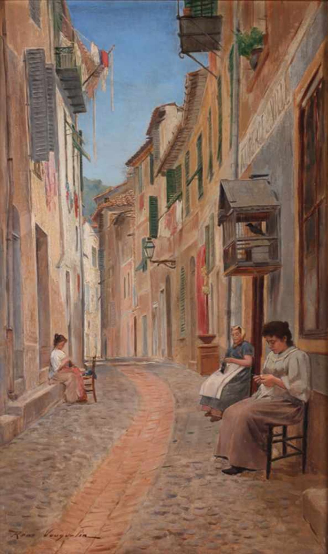 Vauquelin, Rene. Knitters. [Late of the XIX - beginning oh the XX century]. Oil on canvas. 46x27,5
