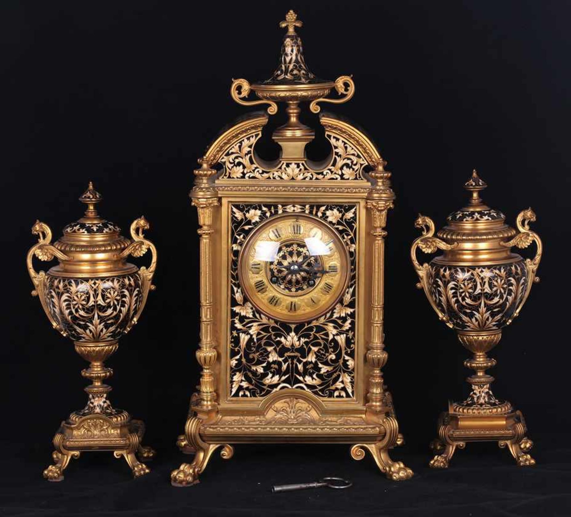 Magnificent bronze and Champleve enamel Clock set. [Second half of the XIX century]. Demension 47,