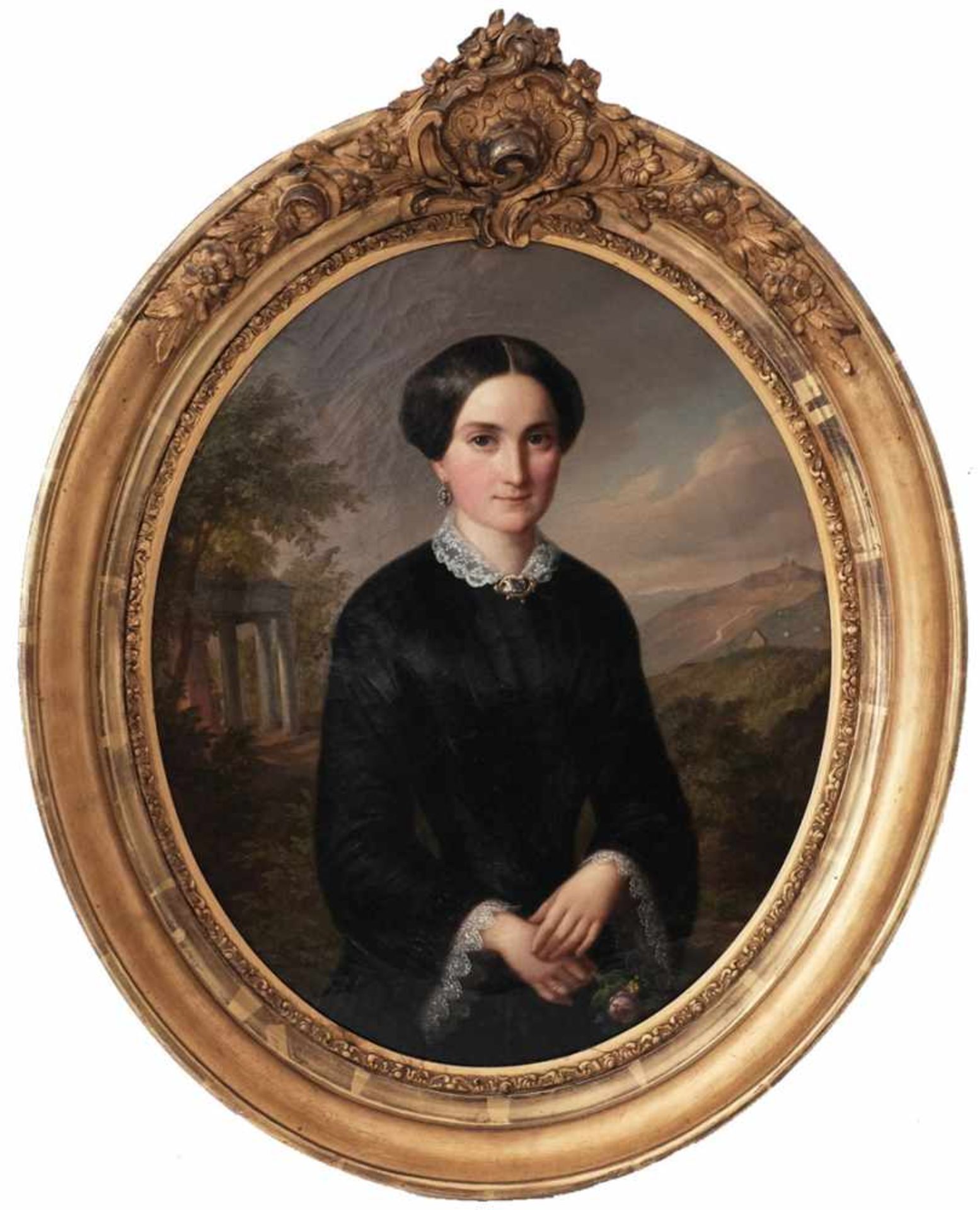 Buchner, G. Johann. Lady with a rose. 1853. Oil on canvas. 44x36 cm.Signed and framed.- - -15.00 % - Bild 2 aus 3