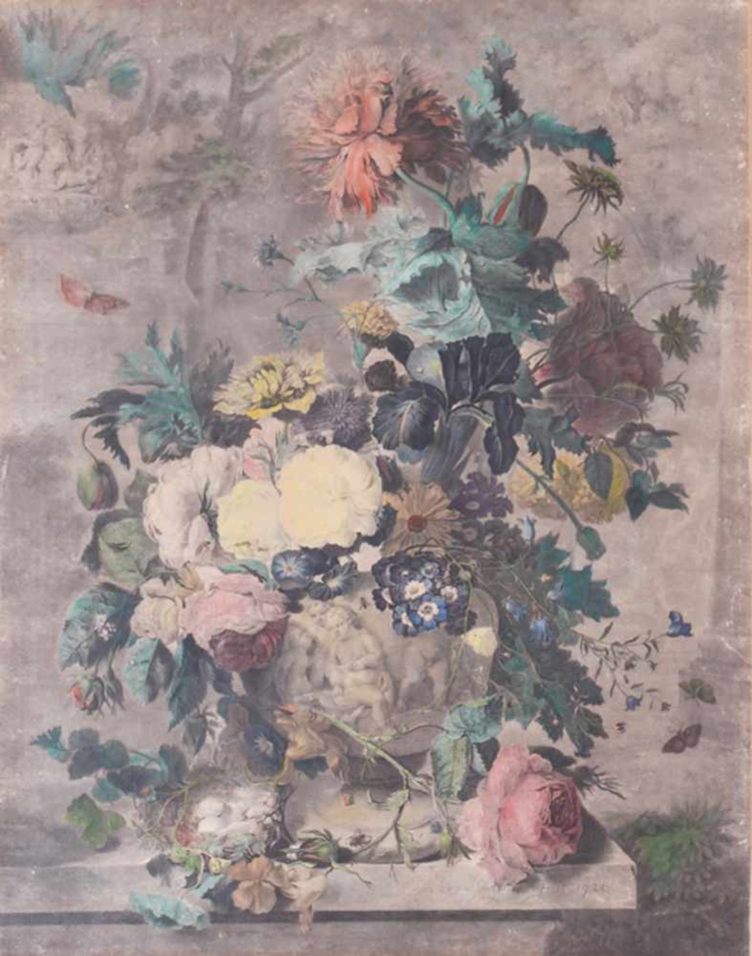 Jan van Huysum. Bouquet of flowers. 1722. Сopperplate. 50,5x40 cm.Framed.- - -15.00 % buyer's