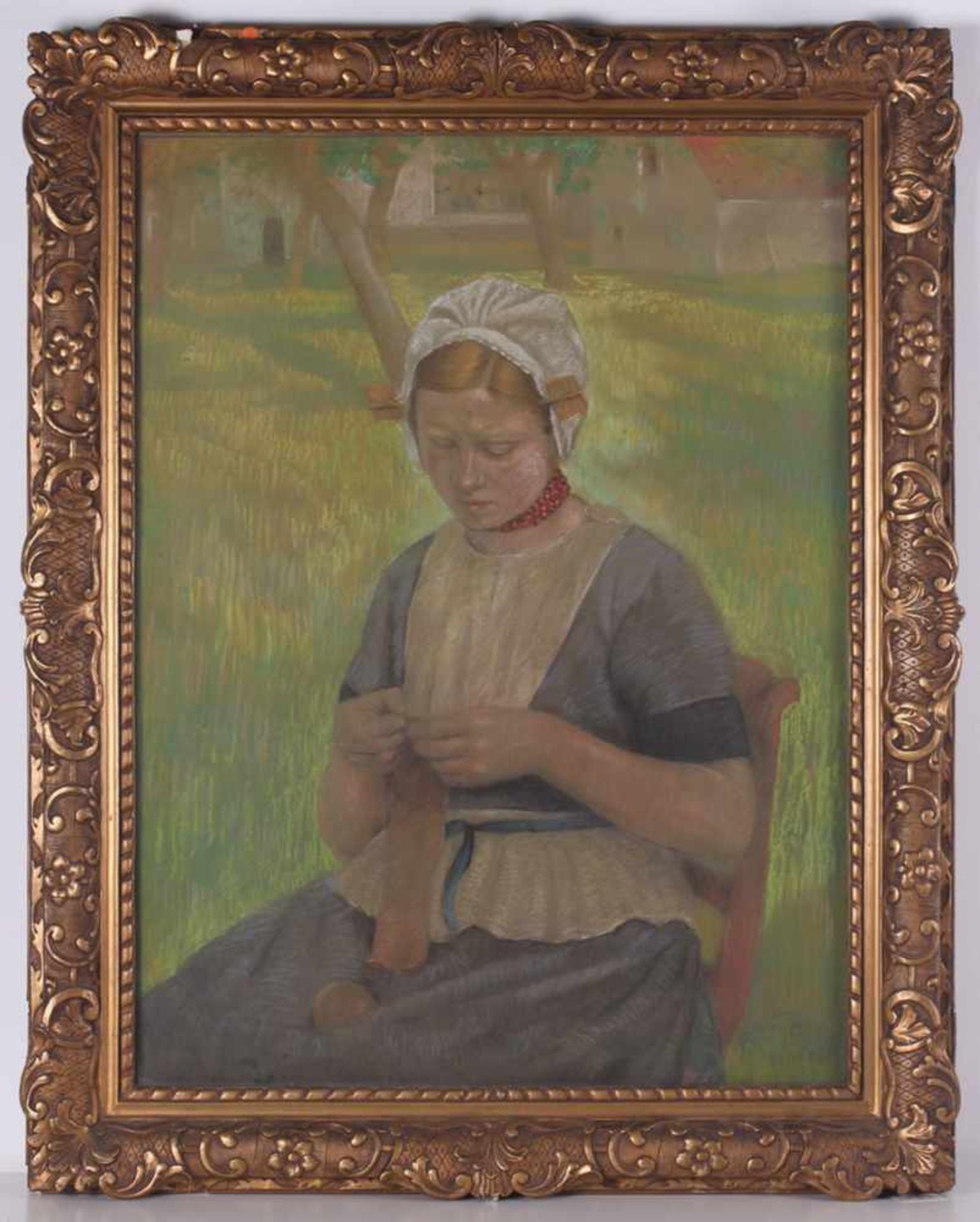 Van de Fackere, Jef. Knitter. 1915. Pastel on board. 77х60 cm.Signed and framed.- - -15.00 % buyer's - Bild 2 aus 3