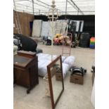 A CREAM METAL COAT STAND AND A PINE MIRROR
