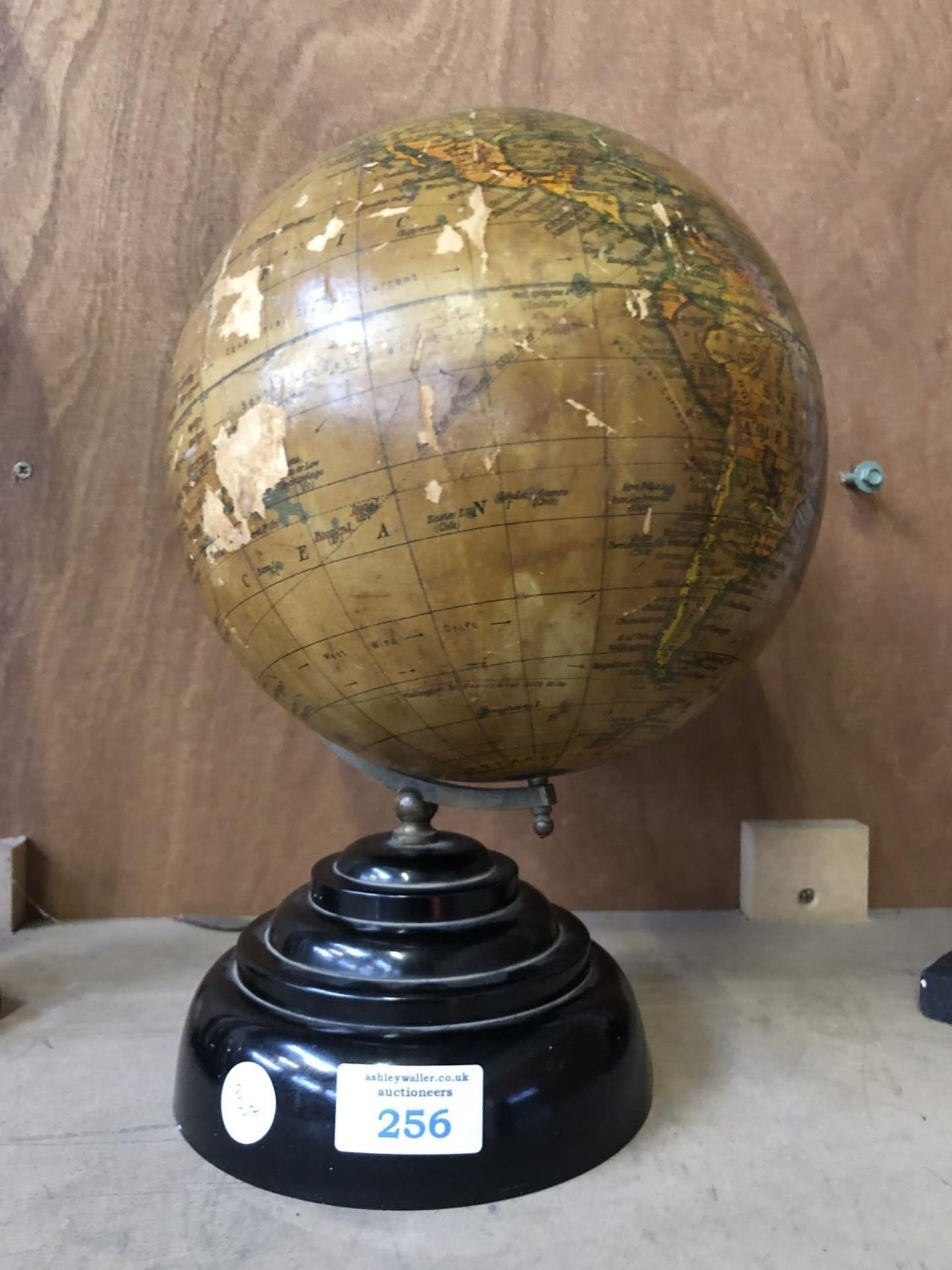 A VINTAGE 1952 MILITARY 8 INCH TERESTRIAL GLOBE WITH 'CROWS FOOT' EMBLEM