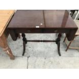 A MAHOGANY DROP END SOFA TABLE WITH TWO DRAWERS