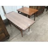 A RETRO COFFEE TABLE AND A FOLDING OAK SIDE TABLE