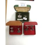 THREE BOXED PAIRS OF GENTS SILVER CUFF LINKS