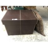 A MODERN LEATHER BOUND STORAGE BOX AND THROW CUSHION (2)