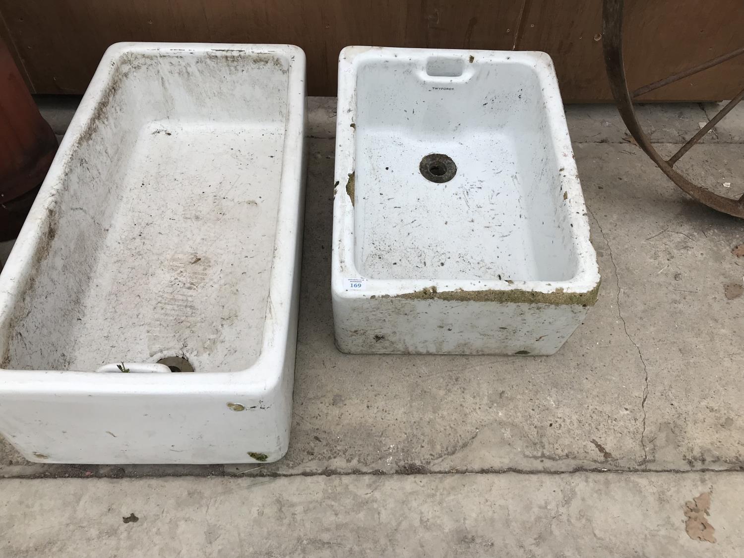 TWO BELFAST SINKS, TWYFORDS 61CM X 47CM AND THE OTHER 91CM X 47CM