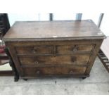 A PINE CHEST OF TWO SHORT AND TWO LONG DRAWERS WITH GLASS EFFECT HANDLES