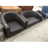A BROWN LEATHERETTE THREE PIECE TUB SUITE