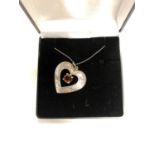 A BOXED LADIES SILVER NECKLACE WITH SILVER HEART PENDANT AND AMBER STYLE STONE