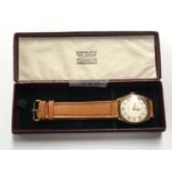 A GENTS VINTAGE 9CT GOLD CASED 'GARRARD' 45 YEAR RAIL SERVICE WATCH IN ORIGINAL BOX