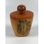 A CHINESE CARVED WHALE BONE EROTIC SNUFF BOTTLE, HEIGHT 8.5CM
