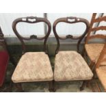 TWO VICTORIAN ROSEWOOD BALLOON BACK DINING CHAIRS