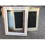 TWO LARGE PICTURE FRAMES 80CM X 100CM AND TWO ORNATE BLACK BOARDS (A/F)