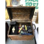 A LIDDED BOX CONTAINING ASSORTED WATCHES, PARTS ETC (QTY)