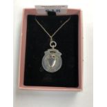 A LADIES SILVER NECKLACE WITH HALLMARKED FOB PENDANT