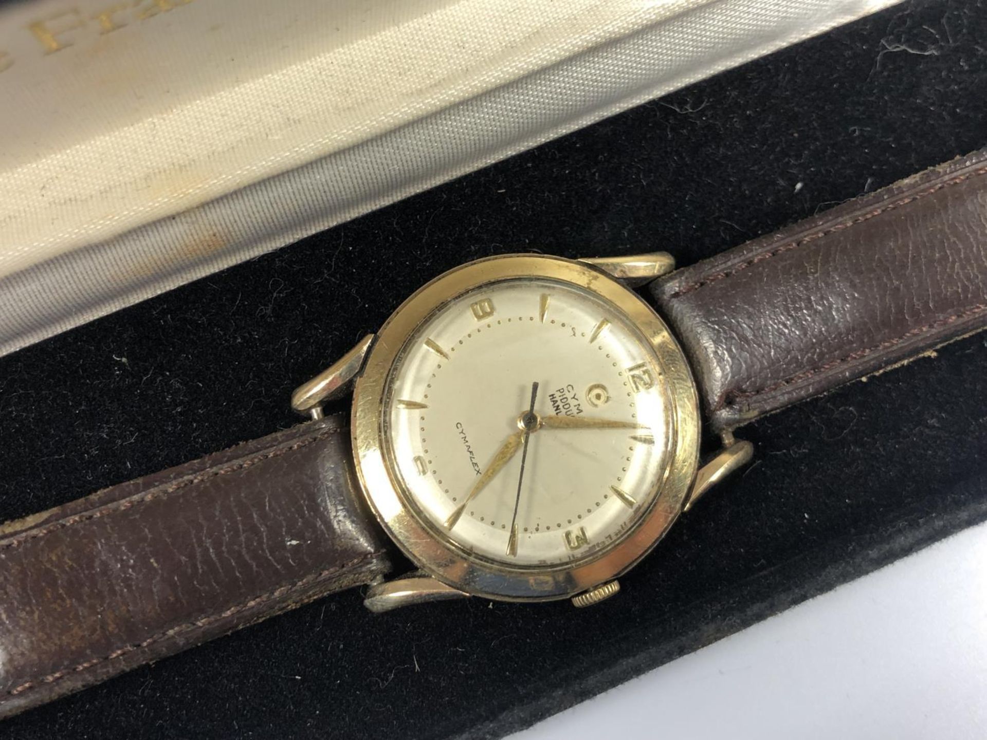 A GENTS 9CT GOLD CASED VINTAGE 'CYMA' CYMAFLEX WATCH, BOXED, WORKING - Image 3 of 6