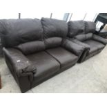 TWO BROWN LEATHER TWO SEATER SOFAS