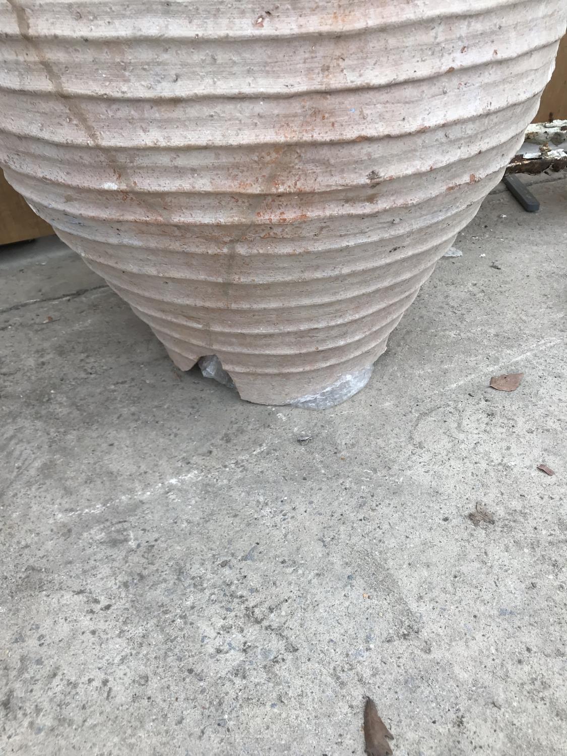 A LARGE TERRACOTTA URN 83CM HIGH (A/F AT BASE) - Image 2 of 2