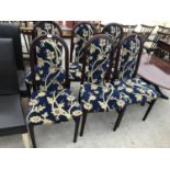 SIX MAHOGANY AND FLORAL PATTERNED DINING CHAIRS