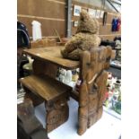 AN ELEPHANT DESIGN CHILDREN'S DESK AND STOOL WITH SOFT TOY TEDDY BEAR