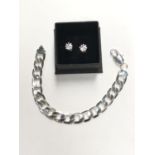 A BOXED PAIR OF LADIES SILVER EARRINGS AND BRACELET (2)