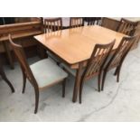 SIX G PLAN TEAK DINING CHAIRS AND A NATHAN TEAK DINING TABLE