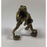 A GILT BRONZE MINIATURE MODEL OF TWO FROGS