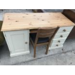 A PINE AND PAINTED DESK AND CHAIR