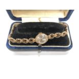 A LADIES 9CT GOLD CASED 'WALTHAM' WATCH WITH 9CT GOLD STRAP, GROSS WEIGHT 15.4G