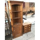 A PINE CORNER CABINET AND SMALL CHEST PF TWO SHORT AND TWO LONG DRAWERS
