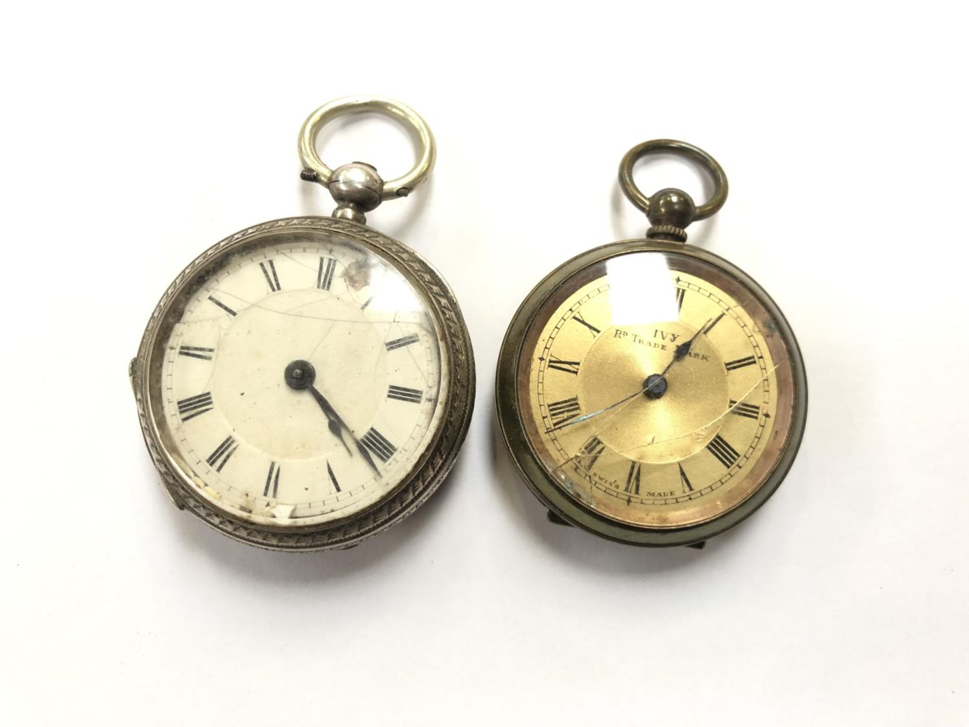 A BIRMINGHAM HALLMARKED SILVER LADIES POCKET WATCH AND FURTHER BASE METAL POCKET WATCH (2) - Image 2 of 4