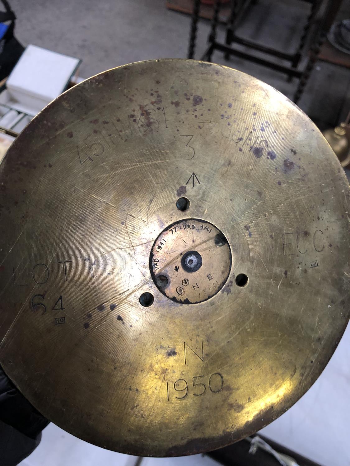 THREE BRASS ITEMS TO INCLUDE A TRENCH ART BOWL WITH WOODEN HANDLE, DATED 1950 (3) - Image 2 of 2