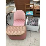 TWO LLOYD LOOM STYLE LINEN BASKETS AND TWO CHAIRS