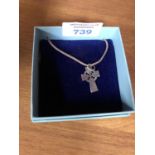 A BOXED LADIES SILVER NECKLACE WITH SILVER CELTIC CROSS PENDANT