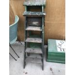 TWO SETS OF VINTAGE WOODEN STEP LADDERS BOTH FIVE STEP