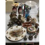 A MIXED GROUP OF ITEMS TO INCLUDE CERAMIC PHEASANT PLATE, JUGS ETC (QTY)