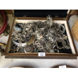 A BOX OF ASSORTED WHITE METAL COSTUME JEWELLERY (QTY)