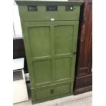 AN EARLY 20TH CENTURY PAINTED PINE LARDER CUPBOARD WITH SINGLE DOOR AND BRASS VENTILATION SLOTS