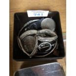 A SMALL BOX OF ASSORTED SILVER ITEMS- WATCH BACK, BANGLE ETC