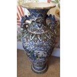 A LARGE JAPANESE STONEWARE FLOOR VASE WITH ENAMELLED STYLE DECORATION, HEIGHT 54CM