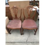 TWO MAHOGANY SHIELD BACK DINING CHAIRS