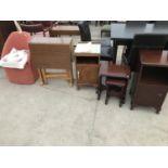 SIX ITEMS - THREE TABLES, A CHAIR AND TWO BEDSIDE CABINETS