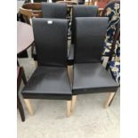 FOUR HIGH BACK LEATHER DINING CHAIRS ON BEECH SUPPORTS