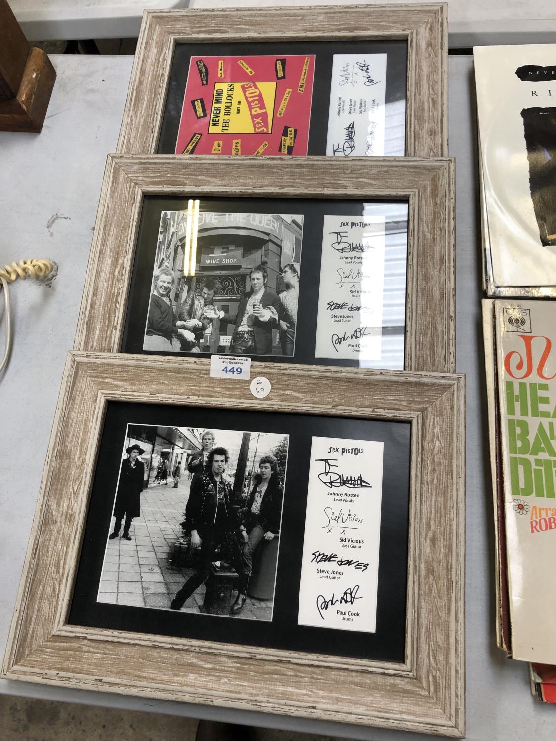 THREE DECORATIVE FRAMED 'SEX PISTOLS' PICTURES