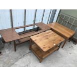 THREE COFFEE TABLES - ONE TEAK AND TWO PINE