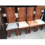 FOUR HIGH BACKED HARDWOOD DINING CHAIRS