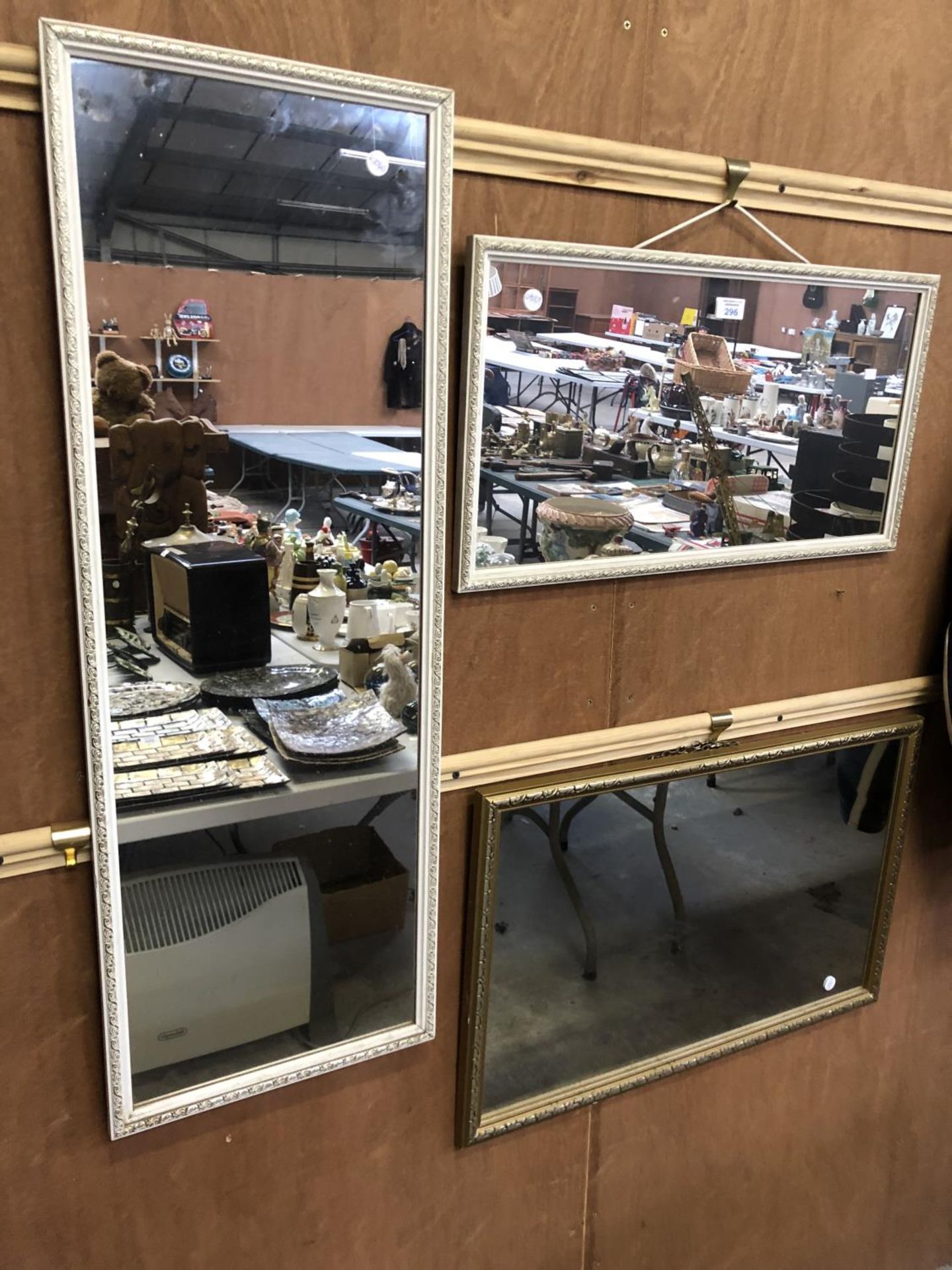 THREE ASSORTED MIRRORS - TWO WHITE PAINTED AND ONE GILT FRAMED