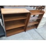 TWO THREE TIER BOOKCASES - ONE PINE, ONE OAK
